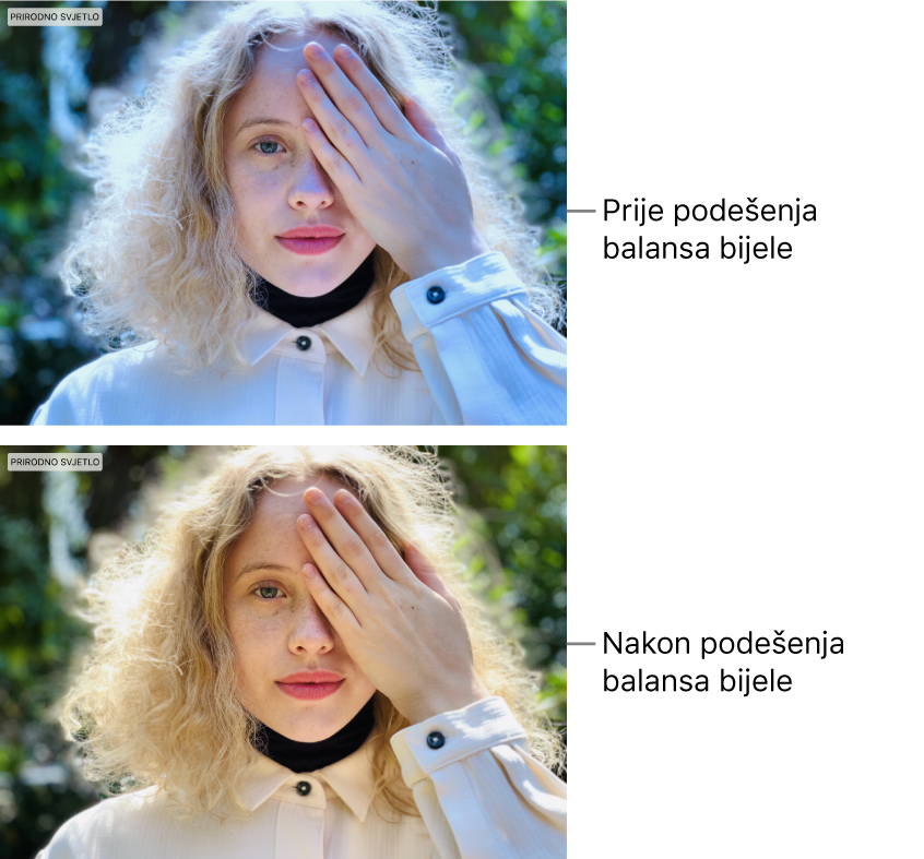 Fotografija prije i poslije podešavanja ravnoteže bjeline.