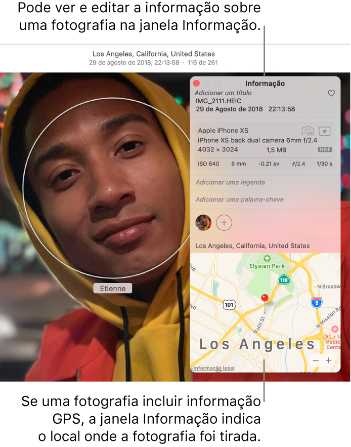 A janela “Informação” de uma fotografia.
