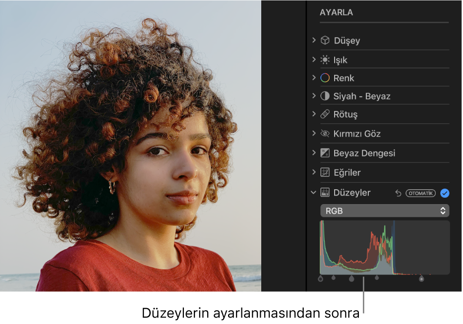 Düzey ayarlamalarından sonra fotoğraf.