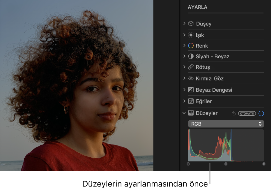 Düzey ayarlamalarından önce fotoğraf.