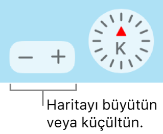 Haritadaki büyütme/küçültme düğmeleri.