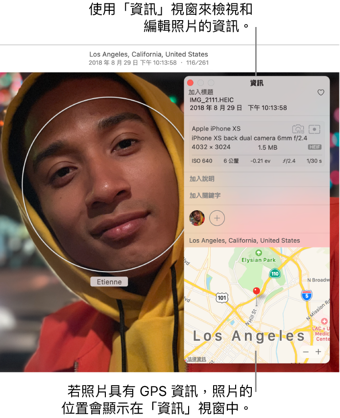 照片的「資訊」視窗。