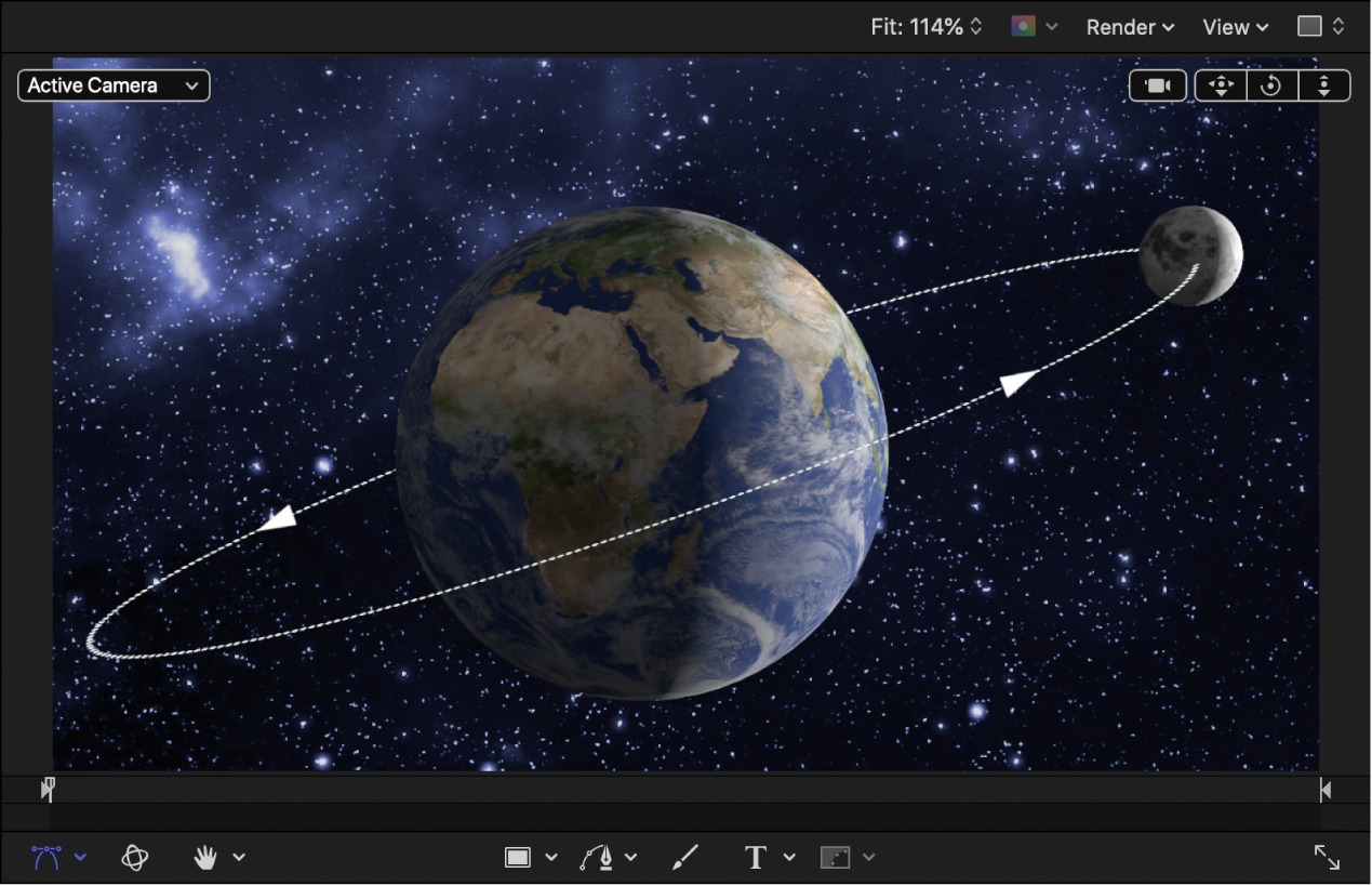 Erde und Mond als 3D-Objekte im Canvas