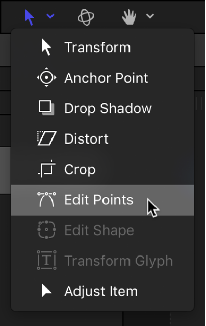 Auswählen des Werkzeugs „Punkte bearbeiten“ aus dem Einblendmenü für die Transformationswerkzeuge