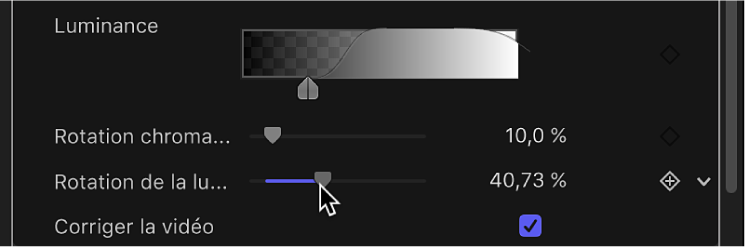Réglage du curseur « Rotation de la luminance » du filtre Incrustateur