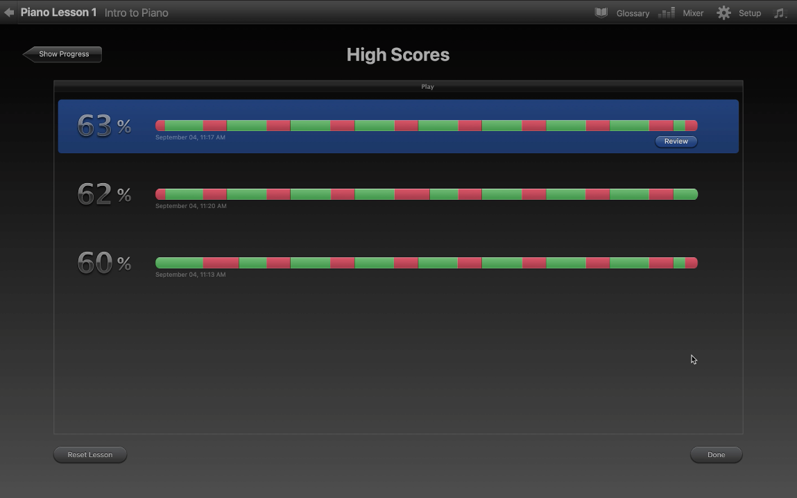 High Scores showing results.