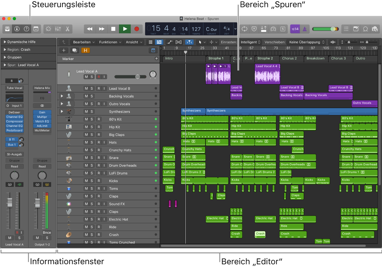 Abbildung. Hauptfenster von Logic Pro