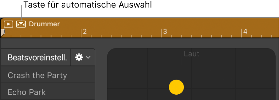 Abbildung. Taste für die automatische Auswahl im Drummer-Editor