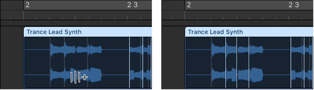 Abbildung. Audioregion mit Erzeugung dreier Flex-Marker