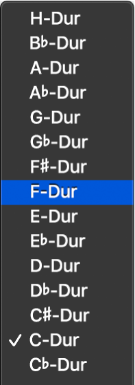 Abbildung. Einblendmenü „Tonart“ in der LCD