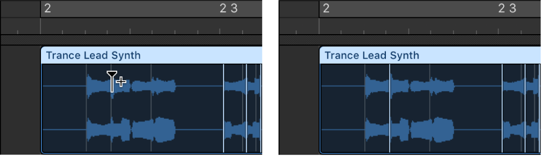 Abbildung. Audioregion mit Flex-Marker, der zusätzlich zum Transient-Marker erstellt wird