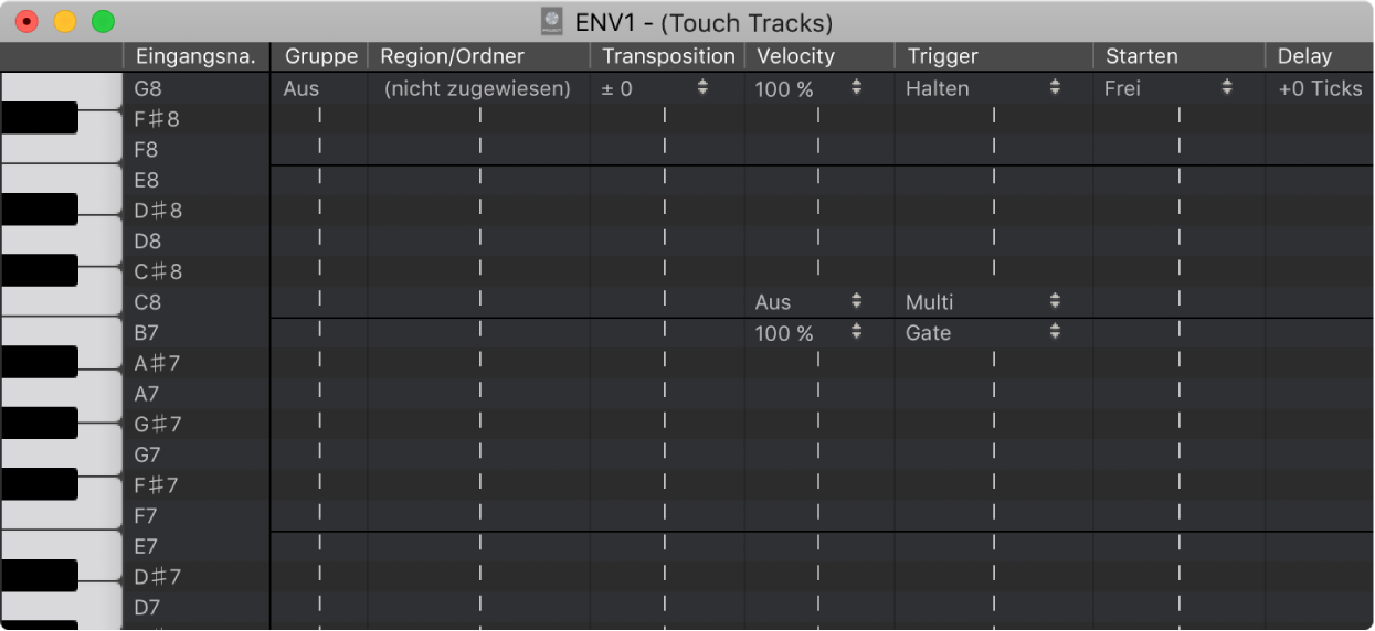 Abbildung. Fenster „Touch Tracks“