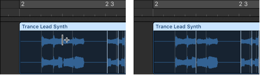 Abbildung. Audioregion mit Flex-Marker, der an einer Position ohne Transient-Marker erstellt wird