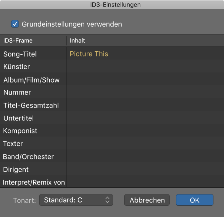 Abbildung. Dialogfenster „ID3-Einstellungen“