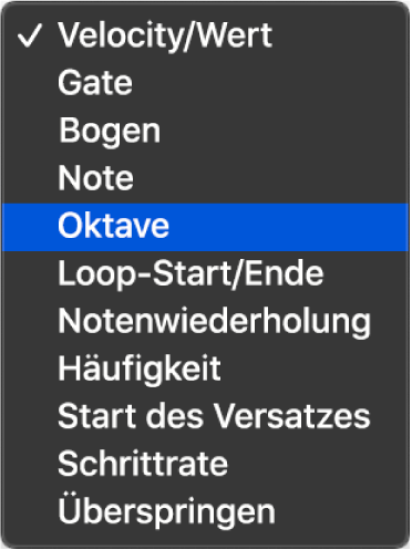 Einblendmenü „Bearbeitungsmodus“ des Step Sequencers