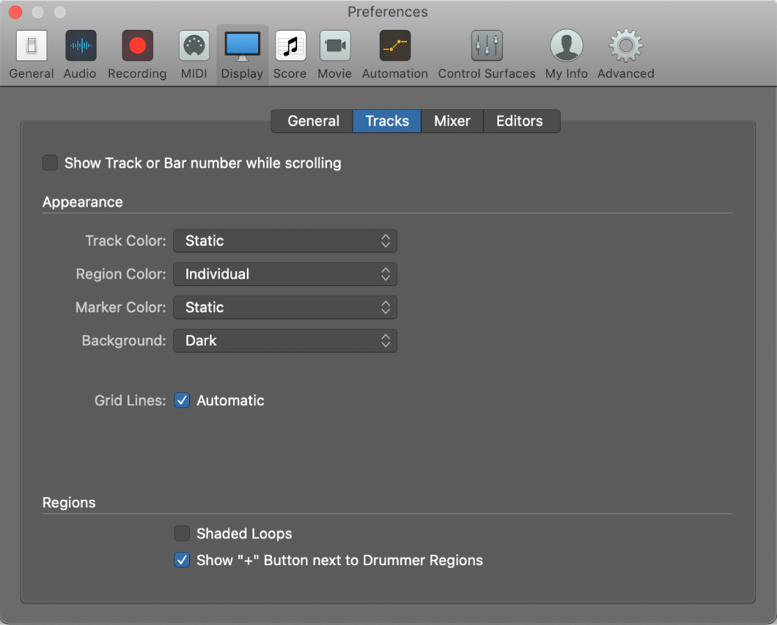 Figure. Tracks Display preferences.