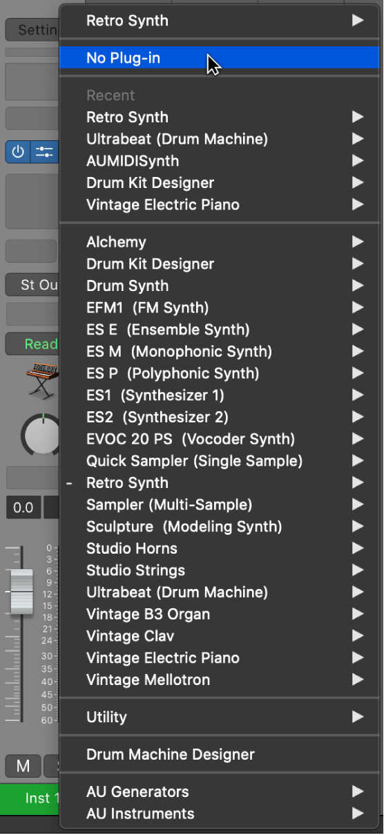 Figure. Choosing No Plug-in from the pop-up menu.