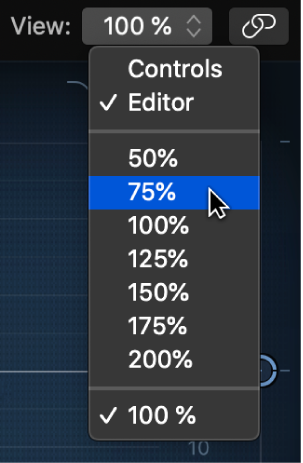 Figure. Choosing a plug-in window size from the pop-up menu.