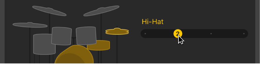 Figure. Dragging a Hi-Hat slider in the Drummer Editor.