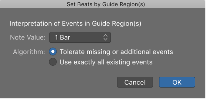 Figure. Set Beats by Guide Regions dialog.