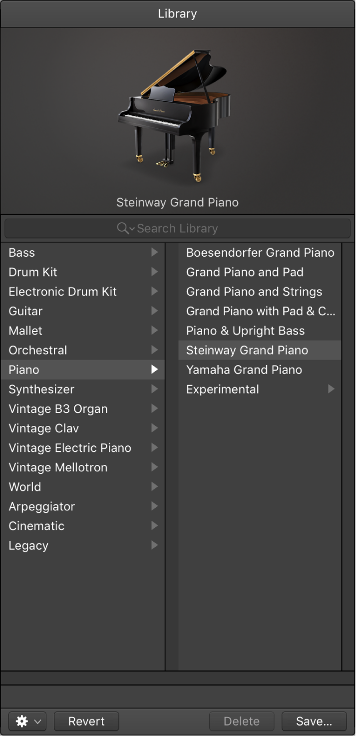 Figure. Library open, showing patch categories.