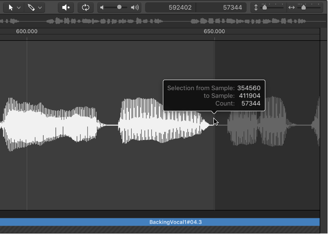 Figure. Sample Editor selection with pointer over the right edge.