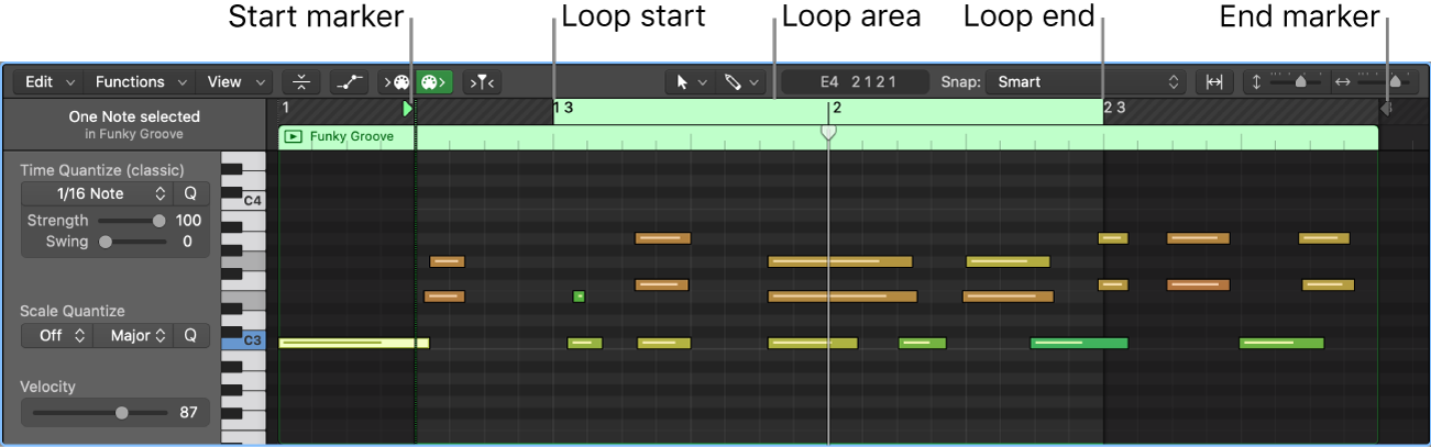 Figure. A MIDI cell open in the Cell Editor.