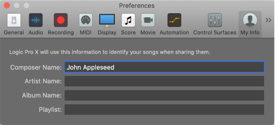 Figure. My Info preferences.