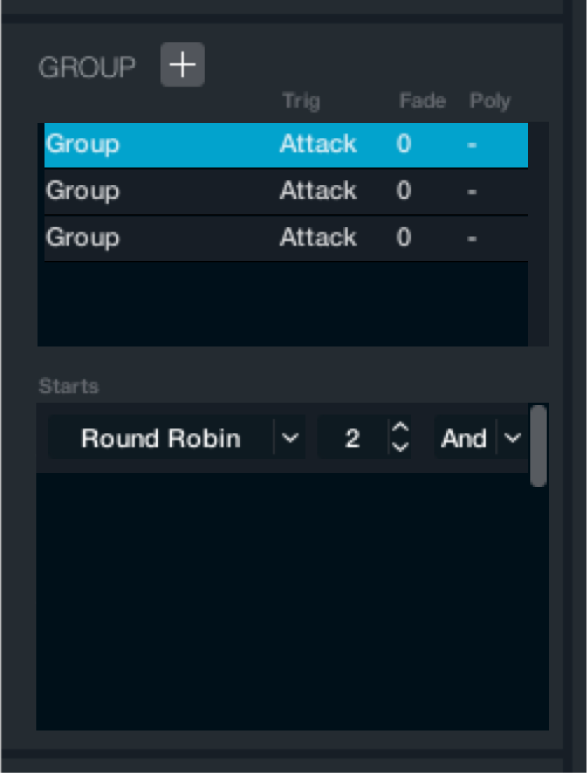 Figure. Group parameters in Main source edit window.