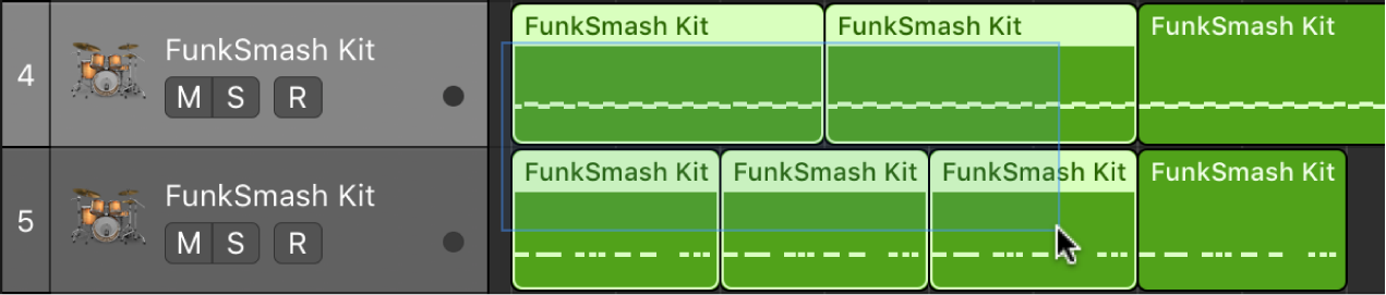 Figure. Multiple regions selected in the Tracks area.