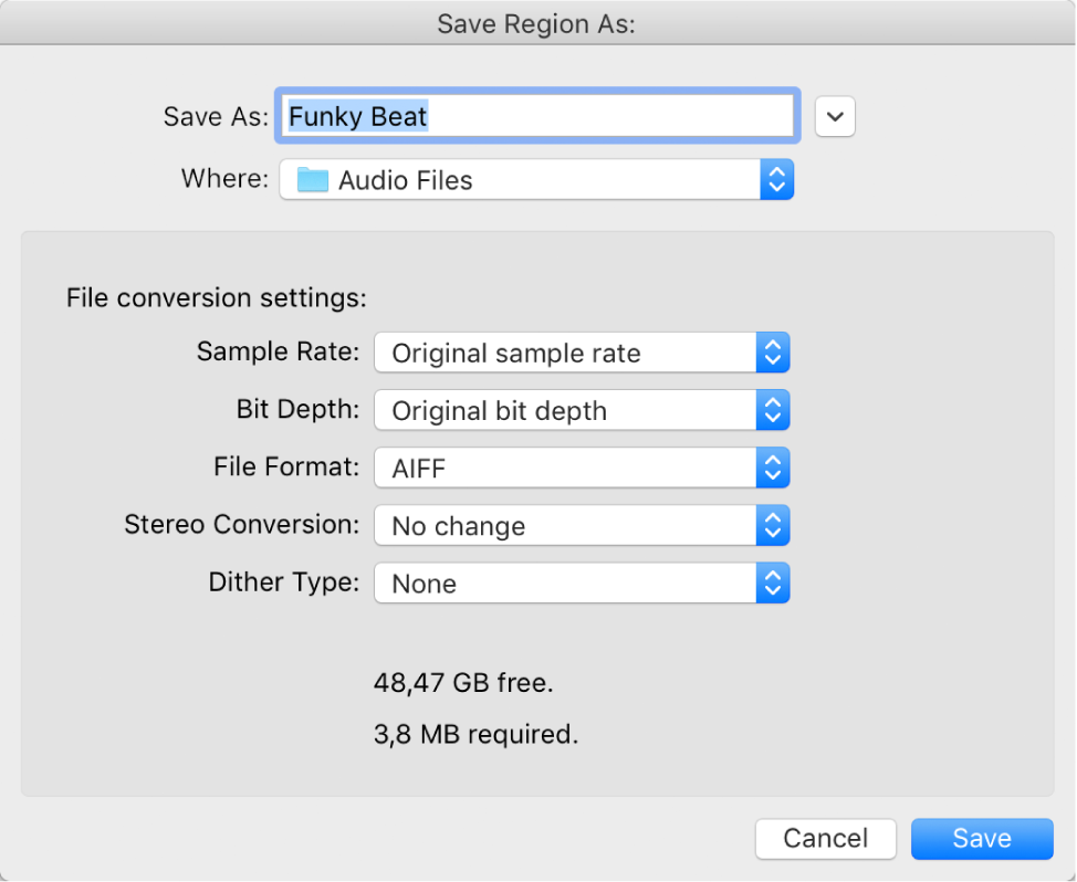 Figure. Save Region As dialog.