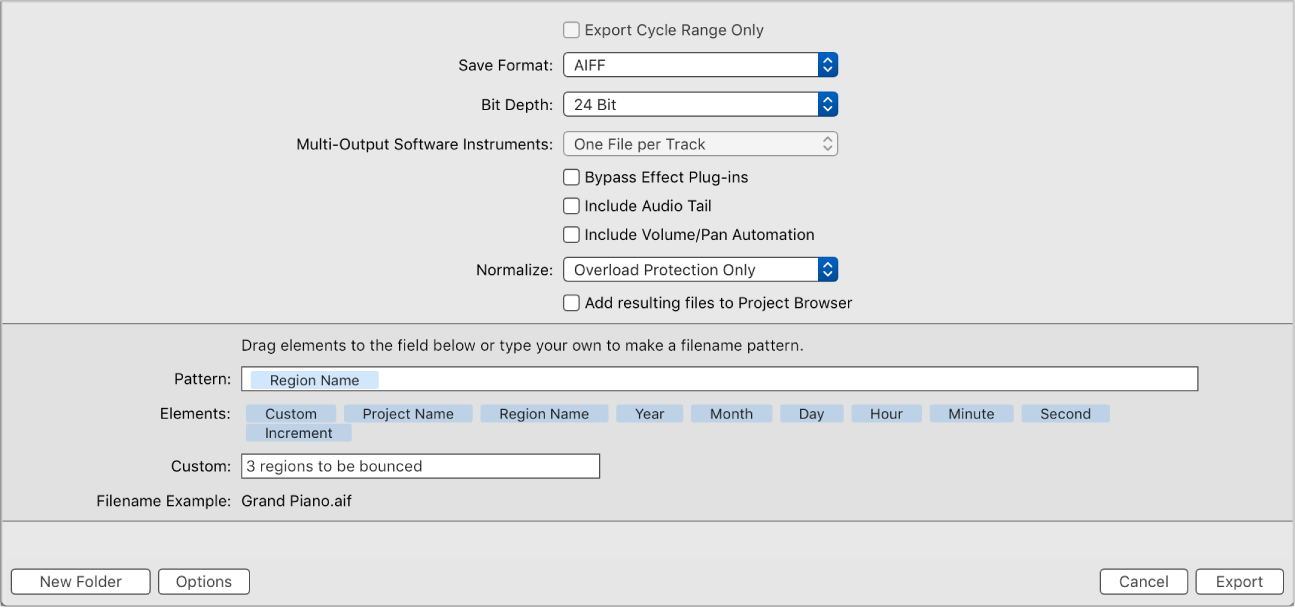 Figure. Region as Audio File dialog.