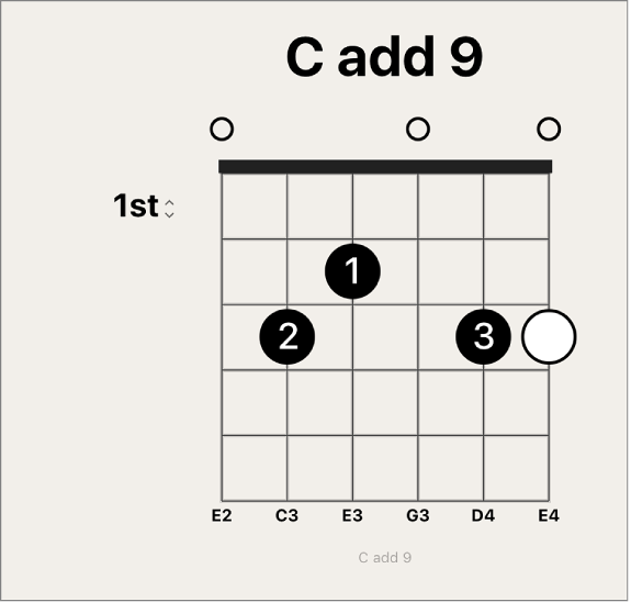 Figure. White optional fingering dot on chord grid.