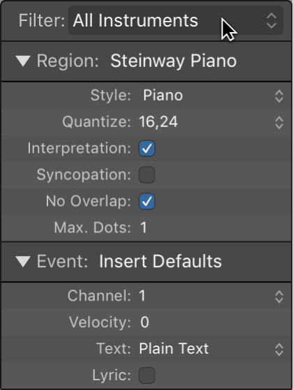 Figure. Score Set menu in the Inspector.