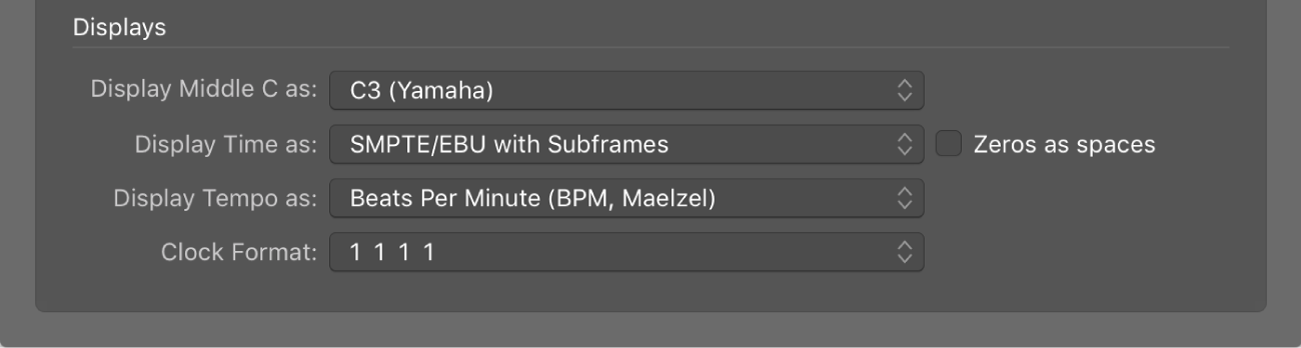 Figure. Displays section in the General pane in the Display preferences.