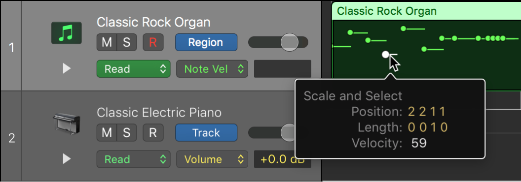 Figure. Adjusting MIDI data.