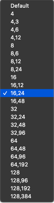 Figure. Display quantization parameters in the Quantize pop-up menu.