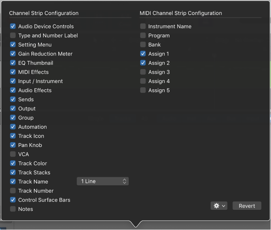 Figure. Configure Channel Strip Components window.