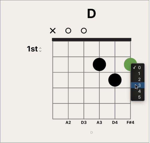 Figure. Choosing finger number for fingering dot.