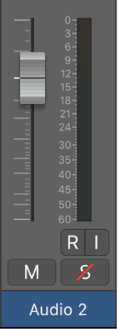 Figure. Showing a Solo button with a red slash to indicate solo-safe.