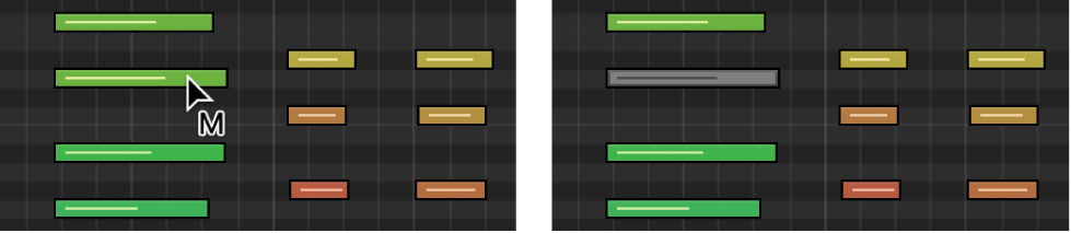 Figure. Piano Roll Editor showing note being muted with the Mute tool.