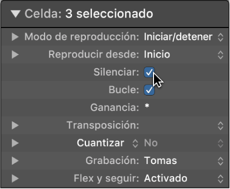 Ilustración. Casilla Silenciar en el inspector de celdas.