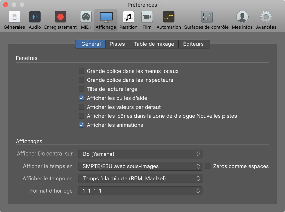 Figure. Préférences d’affichage générales.