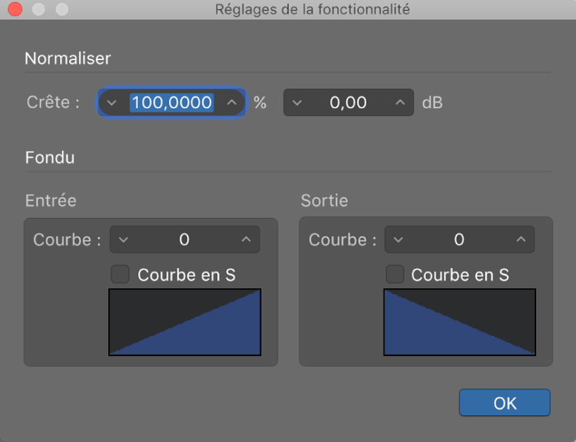 Figure. Fenêtre des réglages de fonction.