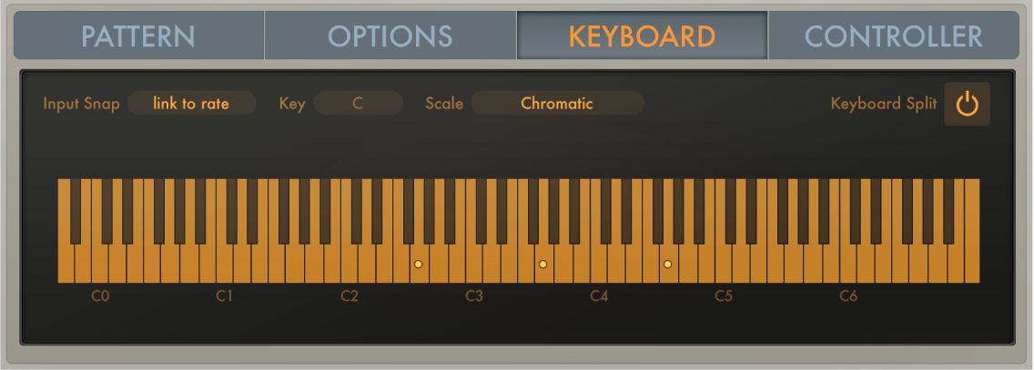 Figure. Paramètres de clavier d’Arpeggiator.