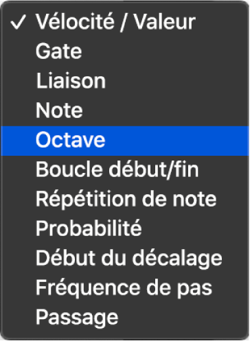 Menu local Sélecteur du mode d’édition du séquenceur pas à pas.