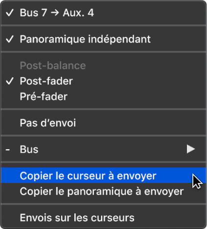 Figure. Commande Copier le curseur à envoyer.