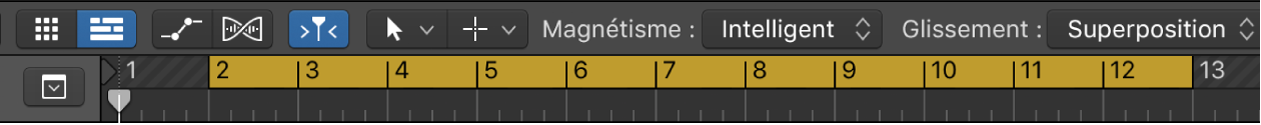 Figure. Mode Cycle activé, avec zone de lecture en boucle présentée dans la règle.