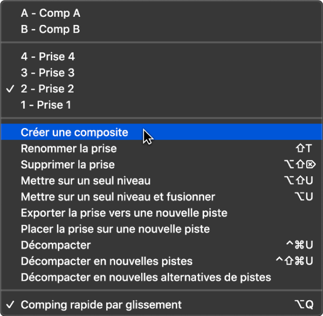 Figure. Sélection de Créer une composite dans le menu local.