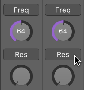 Figure. Tranche de console MIDI avec assignation de contrôleur indiquée sur le potentiomètre.